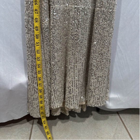 NEW $398 IEENA Mac Duggal [ 0 ] Sequin Bow Halter Neck‎ Column Gown Silver - Picture 4 of 15